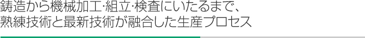 鋳造から機械加工・組立・検査にいたるまで、熟練技術と最新技術が融合した生産プロセス。